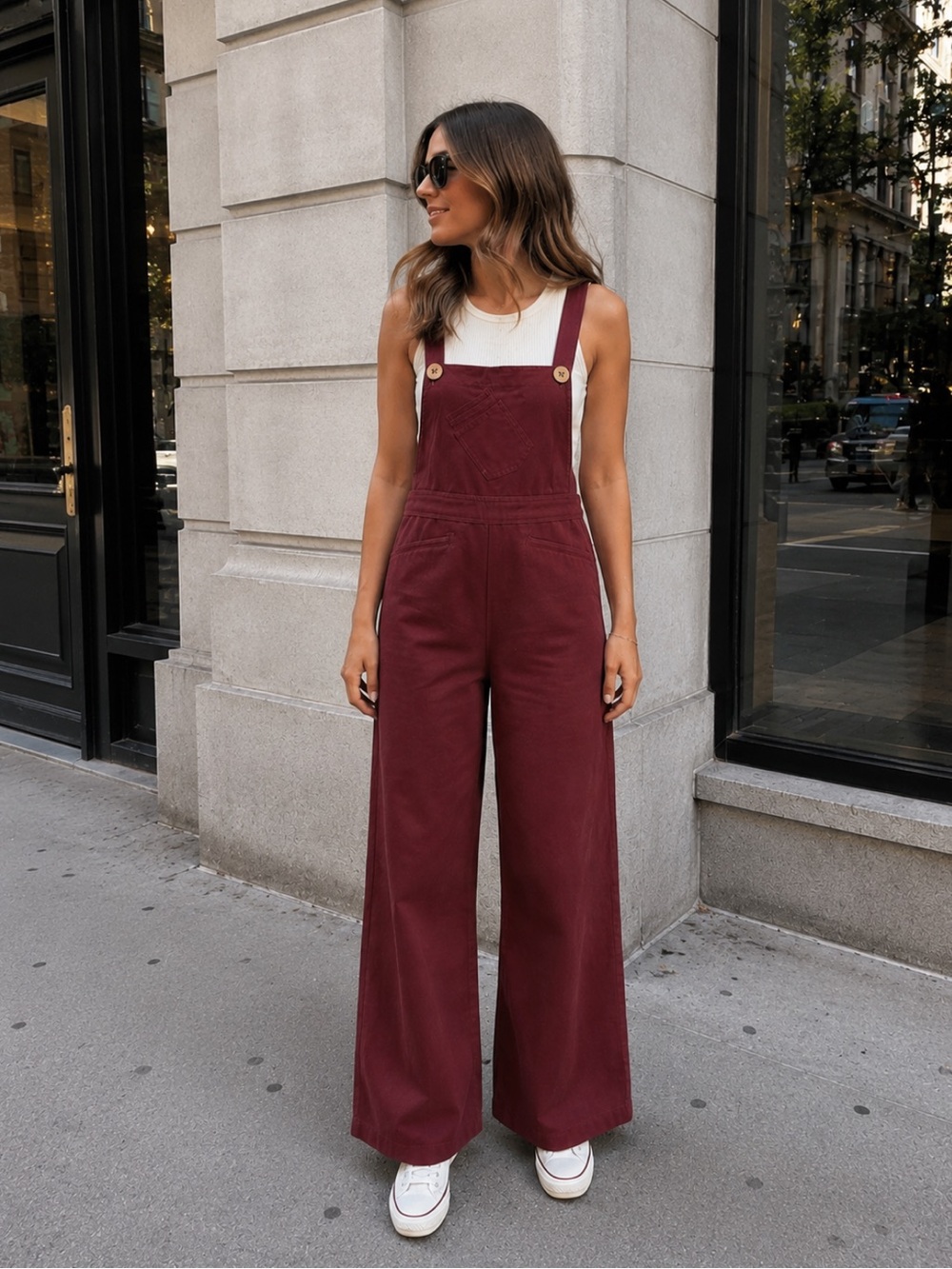 SEA New York Wide Leg Burgundy Overalls